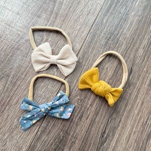 Kids Bow Hair Ties Set - Cream, Yellow, and Blue